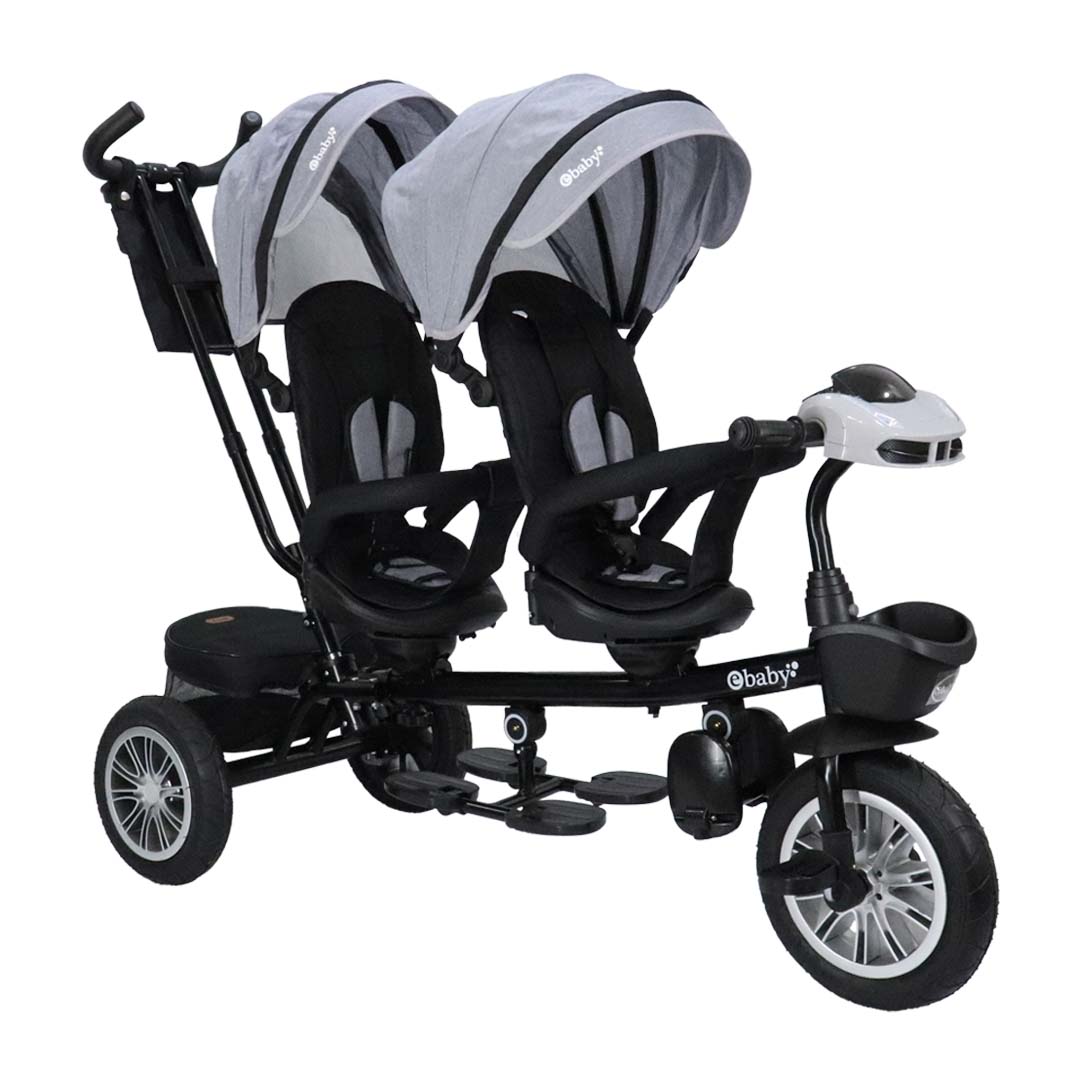 Triciclo Paseador Gemelar Lazzo Duo Gris Ebaby