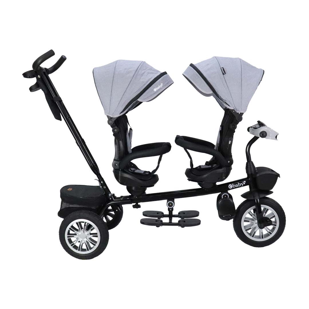 Triciclo Paseador Gemelar Lazzo Duo Gris Ebaby GIRO