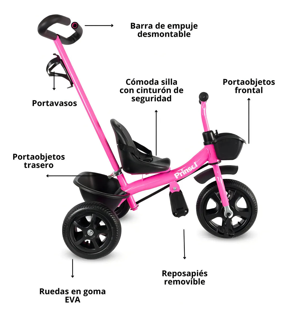 Triciclo Paseador Para Niños Cool Kids Prinsel Rosa funciones