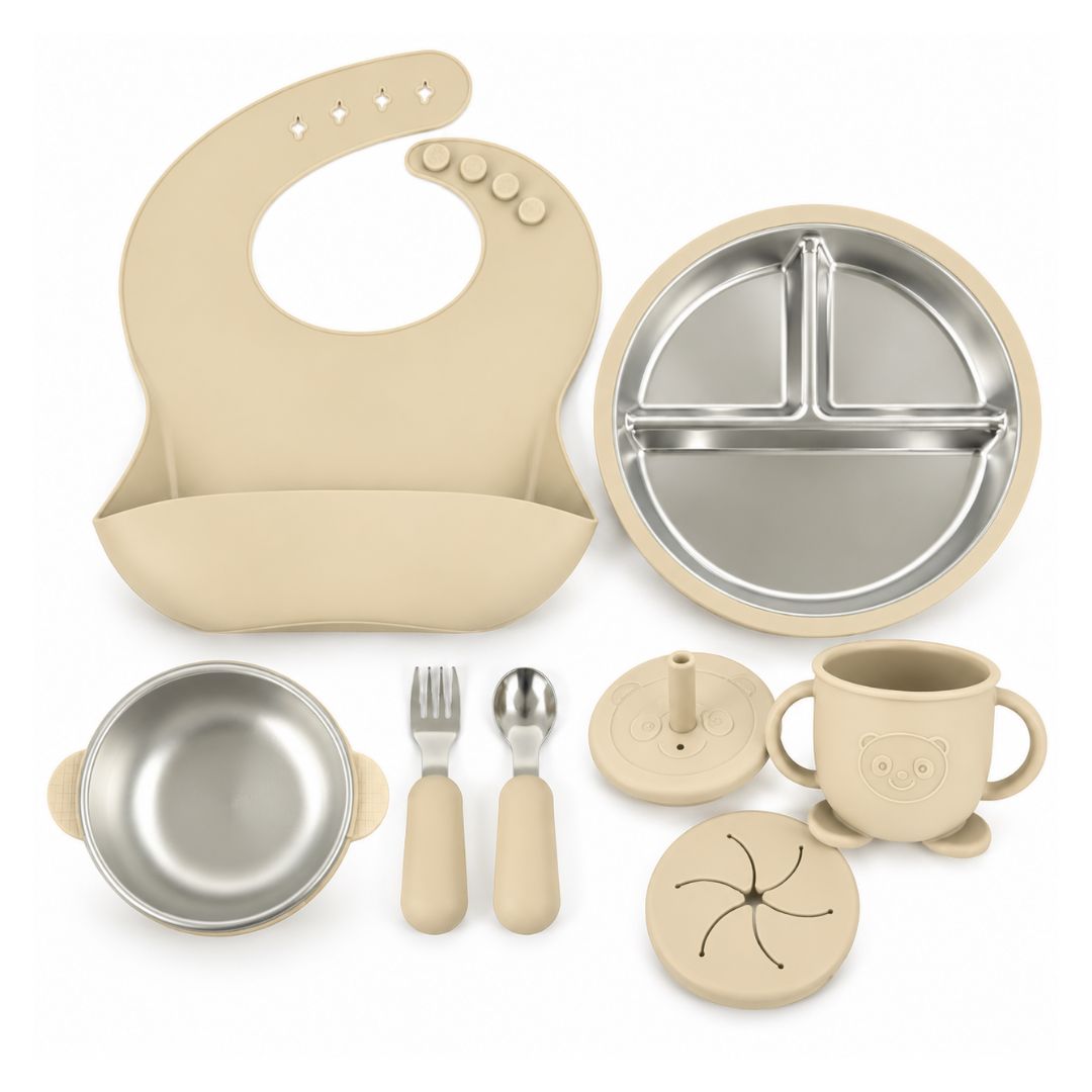 Set de Vajilla En Silicona y Acero Inoxidable Doble Tapa Circular