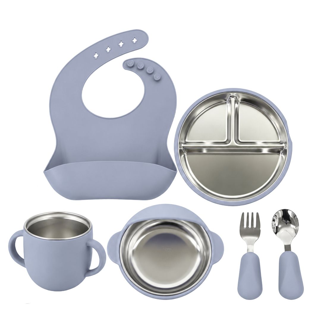 Set de Vajilla Silicona y Acero Inoxidable Circular