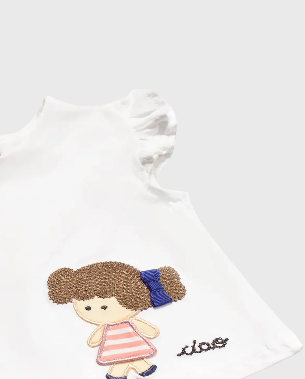 Conjunto Short Denim Muñeca Blanco Rosa Mayoral detalle