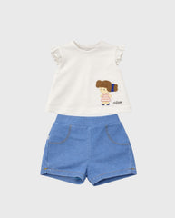 Conjunto Short Denim Muñeca Blanco Rosa Mayoral