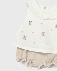 Conjunto Short Bordado Osos Beige Mayoral DETALLE