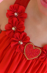 Vestido De Fiesta Niña Corazón Rojo Flores