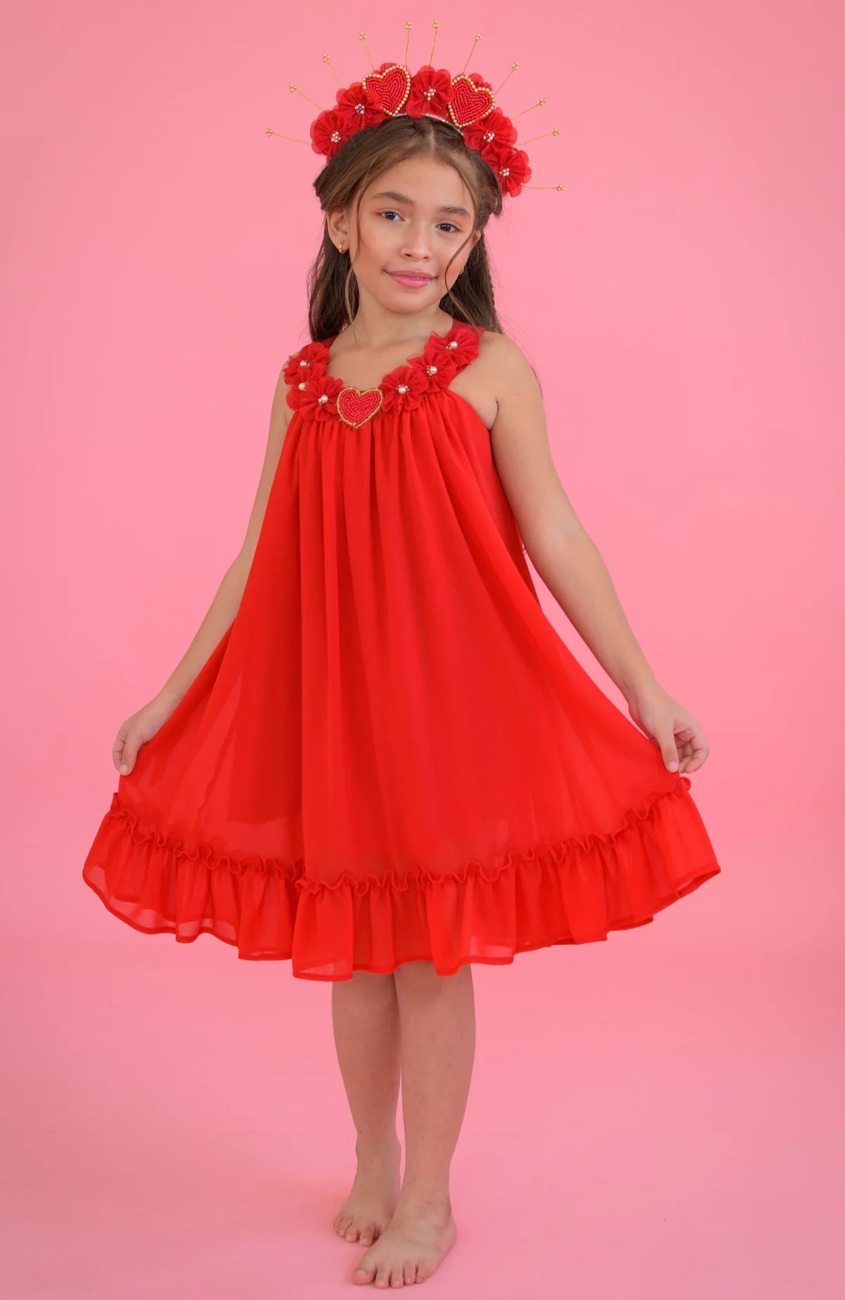 Vestido Para Fiesta Niña Corazón Rojo  