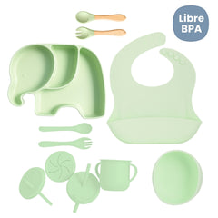 Set de Vajilla  Silicona Alimentación Elefante Verde