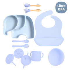Set de Vajilla  Silicona Alimentación Elefante Azul