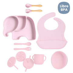 Set de Vajilla  Silicona Alimentación Elefante Rosado