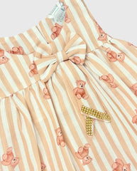 Vestido Con Moño y Estampado De Osos Beige Detalle