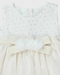 Vestido Con Velo Detalle Brillo Beige Celebración 