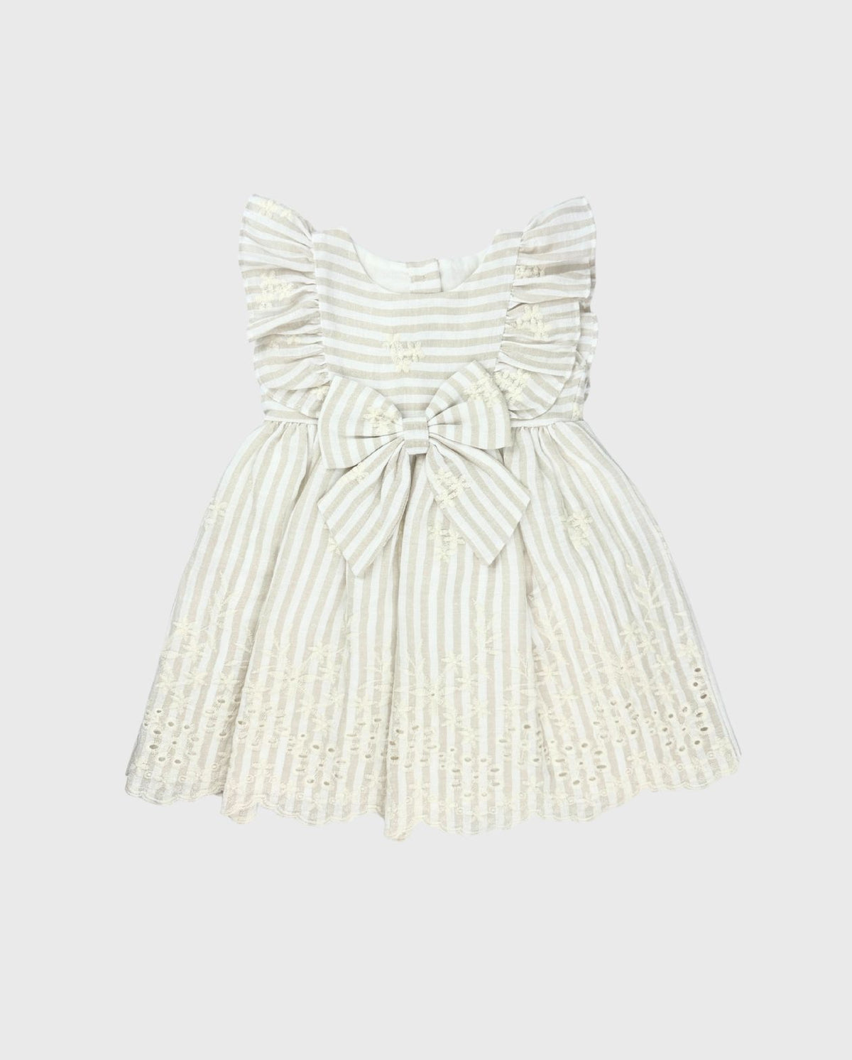 Vestido Moño Flores Bordado Beige