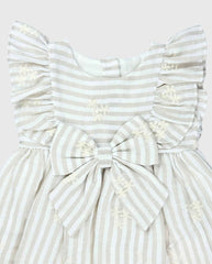 Vestido Moño Flores Bordado Beige Detalles