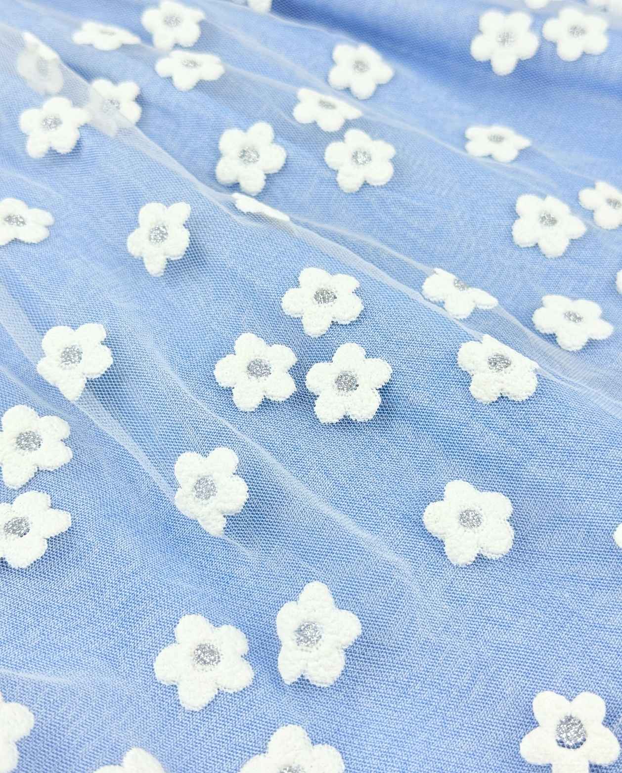 Vestido Velo Flores Bordadas Azul Diseño