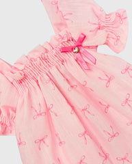 Vestido Volantes Con Estampado De Moños Rosa COQUETTE