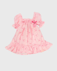 Vestido Volantes Con Estampado De Moños Rosa