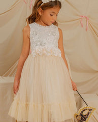 Vestido Alma Cintura Flores Blanco