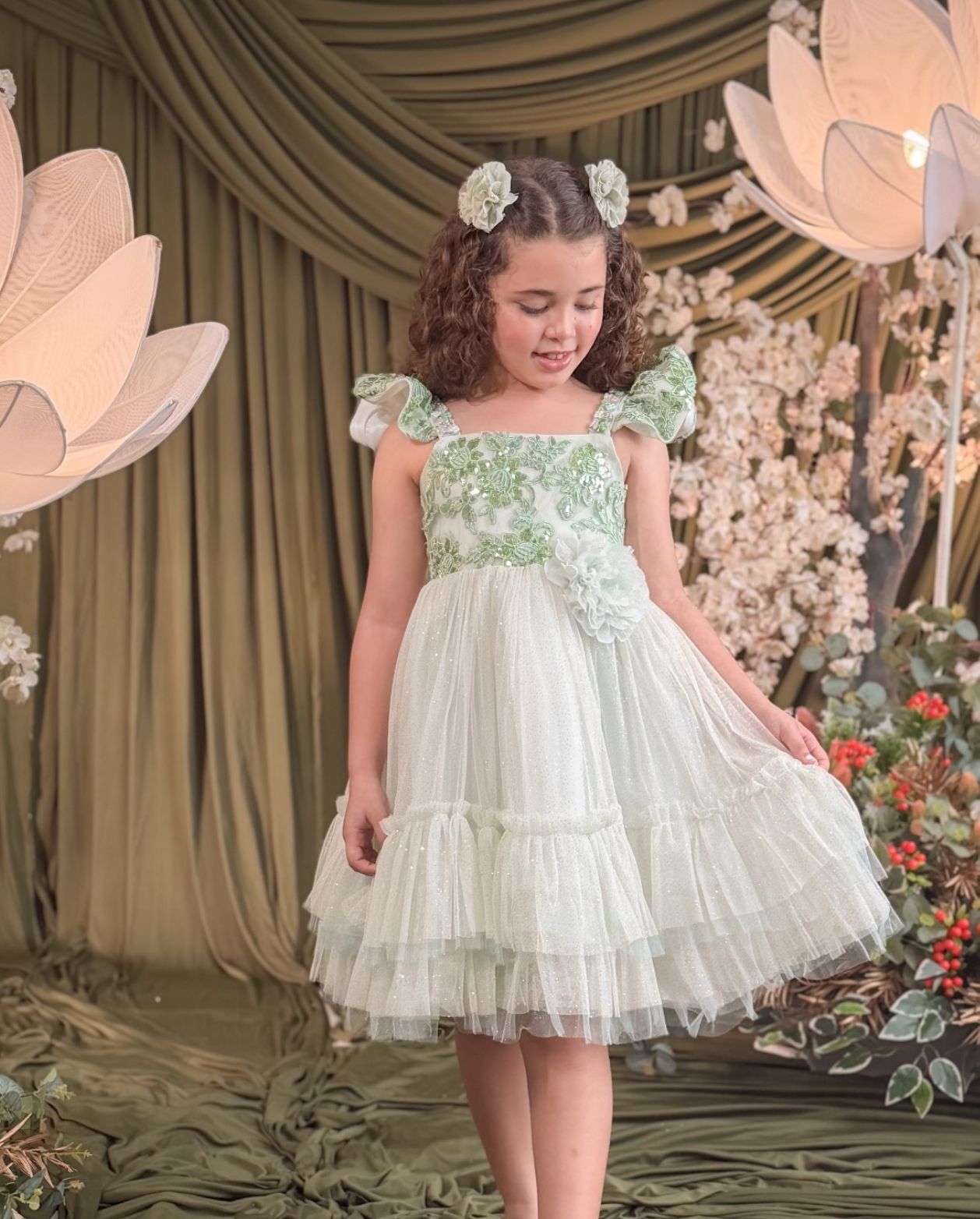 Vestido Brigit Flores Lentejuelas Verde