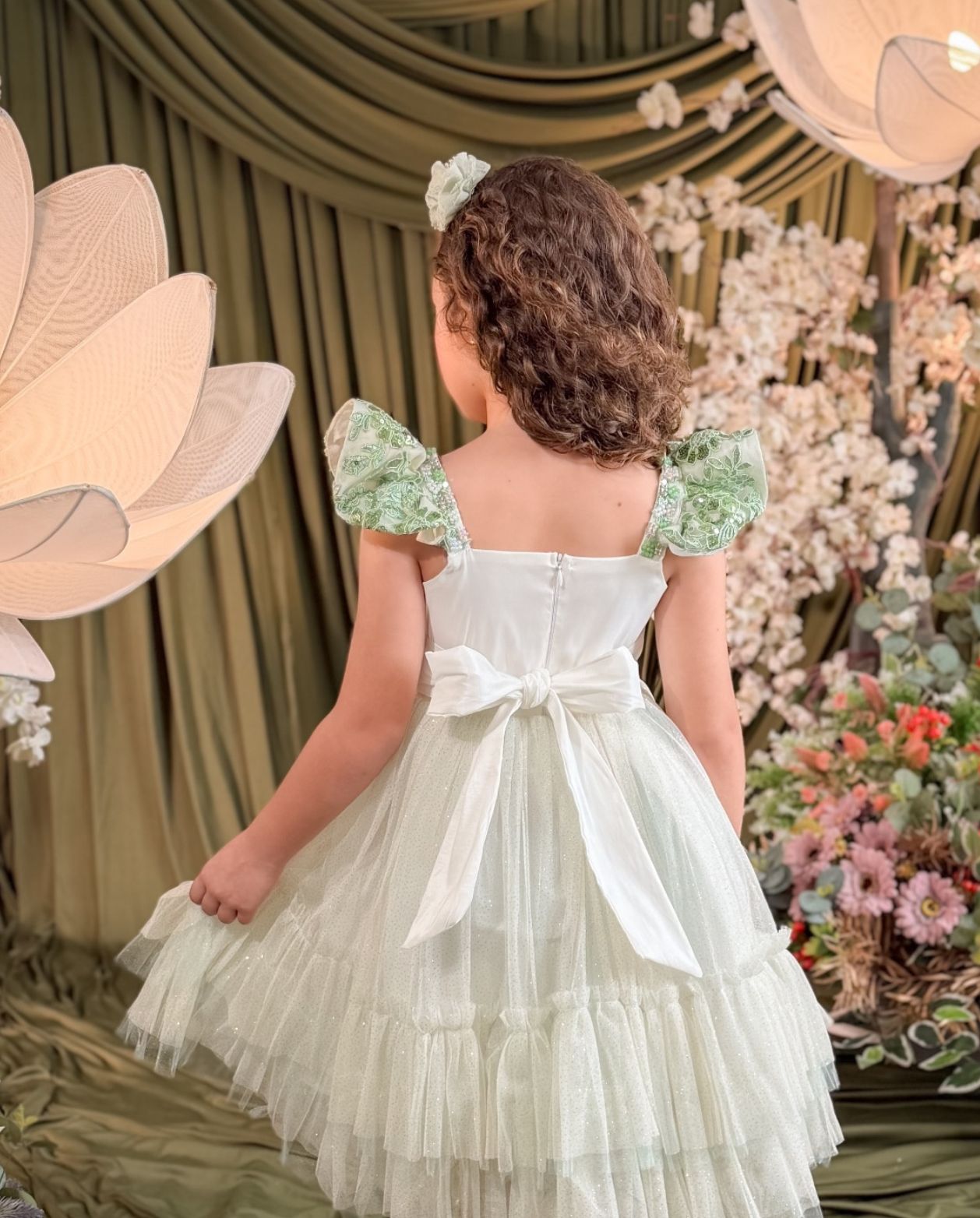 Vestido Brigit Flores Lentejuelas Verde espalda