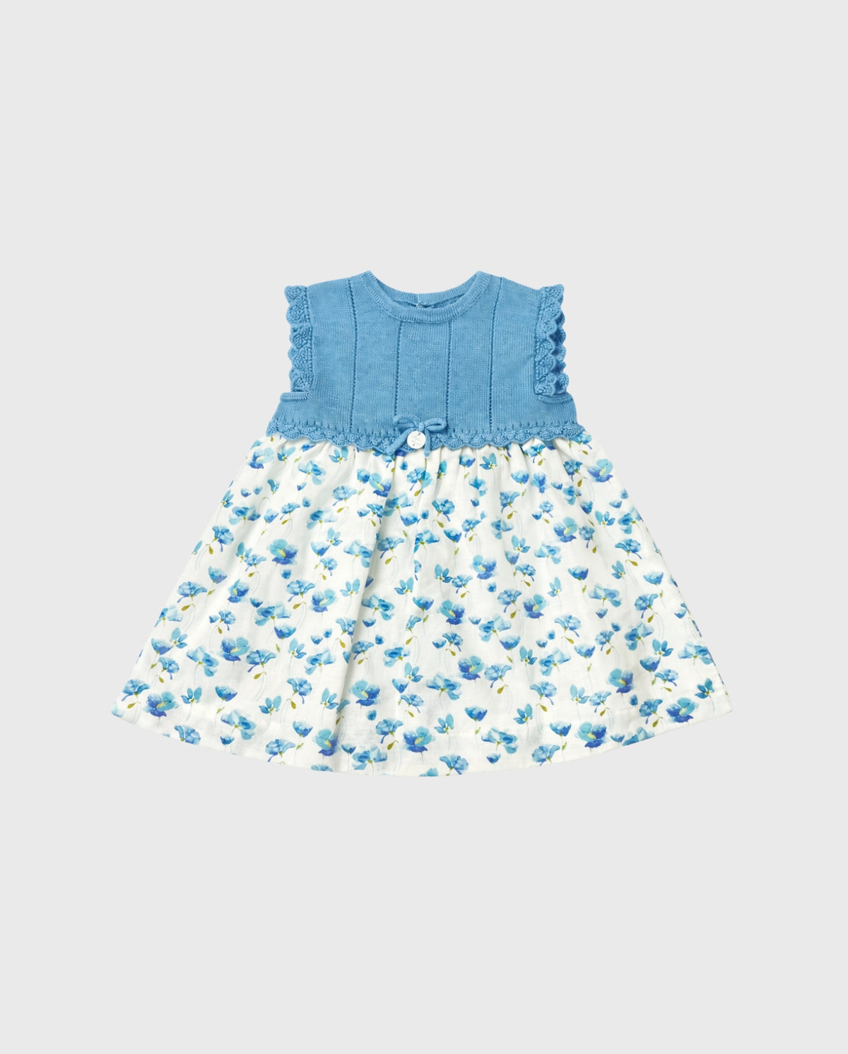 Vestido Combinado Tricot Flores Azul Martin Aranda