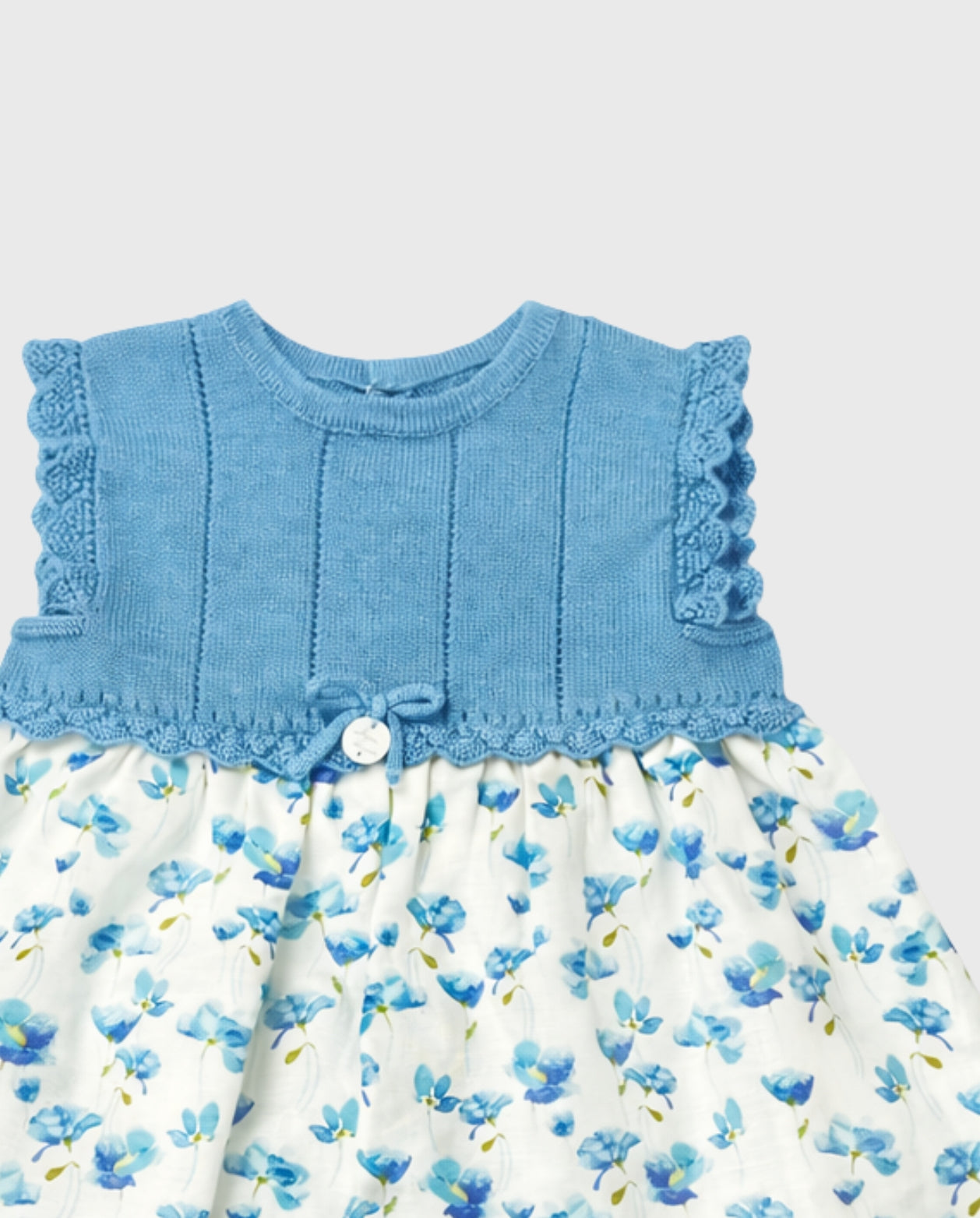 Vestido Combinado Tricot Flores Azul Martin Aranda detalle