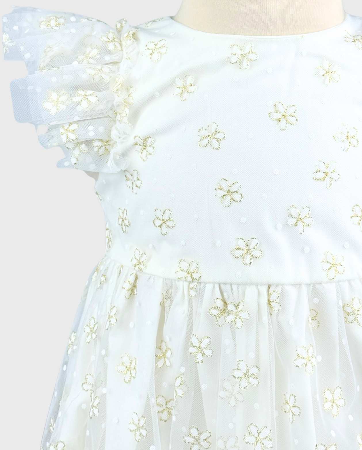 Vestido Con Balaca Tul Margaritas White