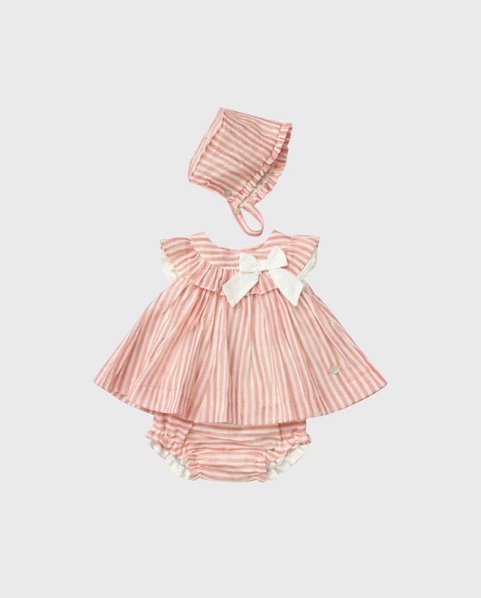 Vestido Con Gorro Moño Rayas Rosa Martin Aranda