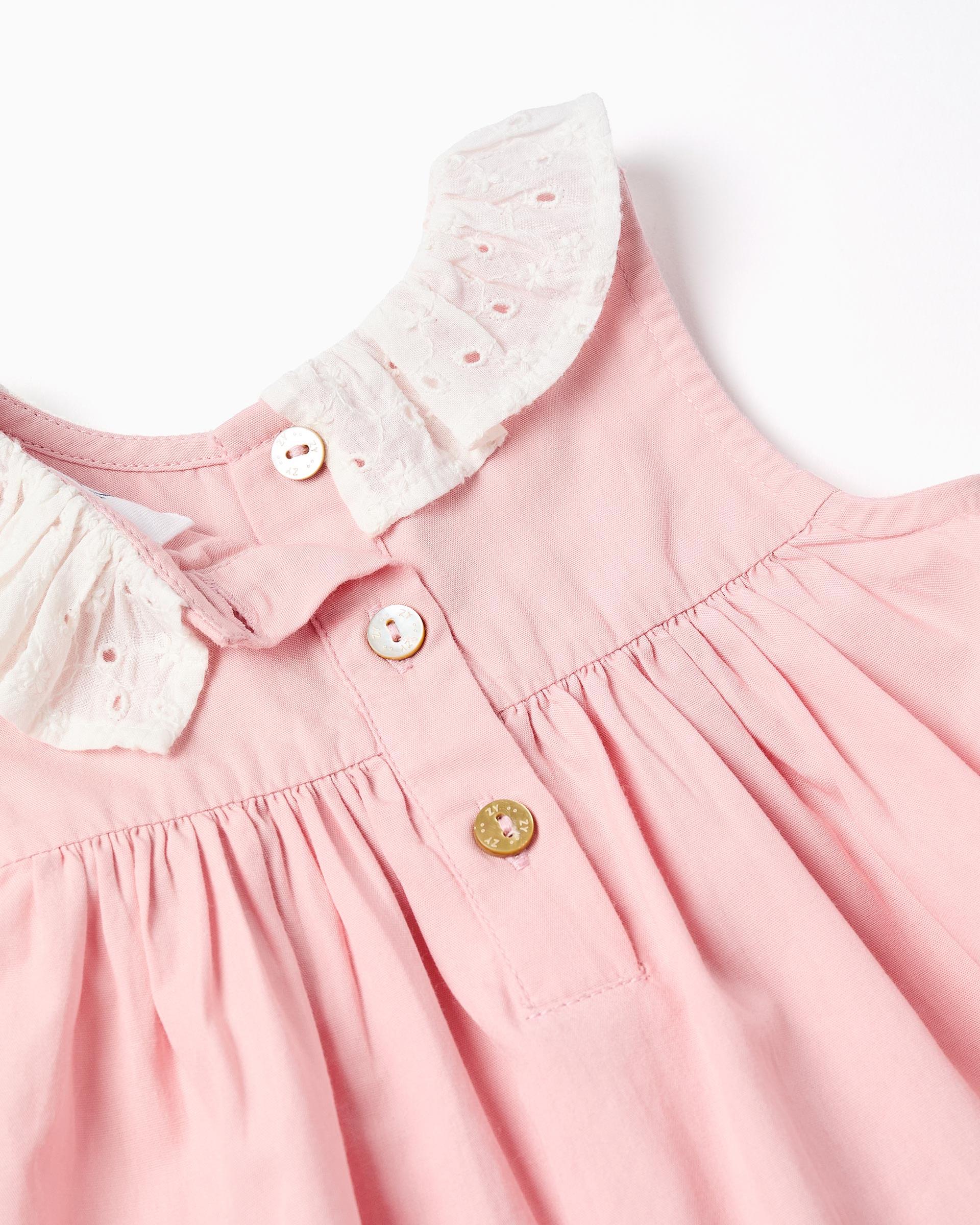 Vestido Cuello Detalle Encaje Rosa Zippy botones