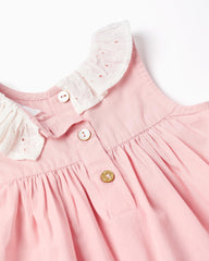 Vestido Cuello Detalle Encaje Rosa Zippy botones