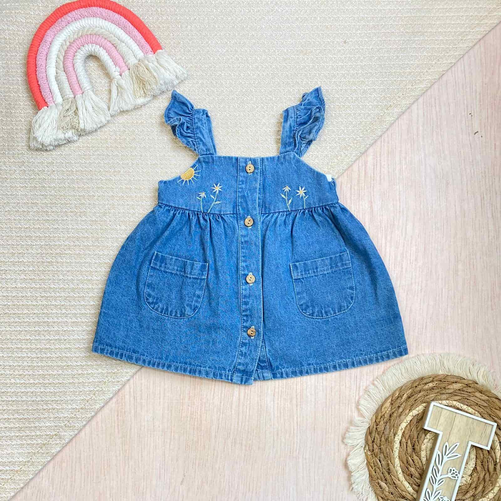 Vestido Denim Bordado Sol