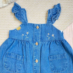 Vestido Denim Bordado Sol detalle