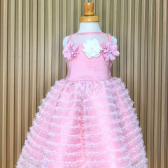 Vestido Detalle Tul Flores Rosa