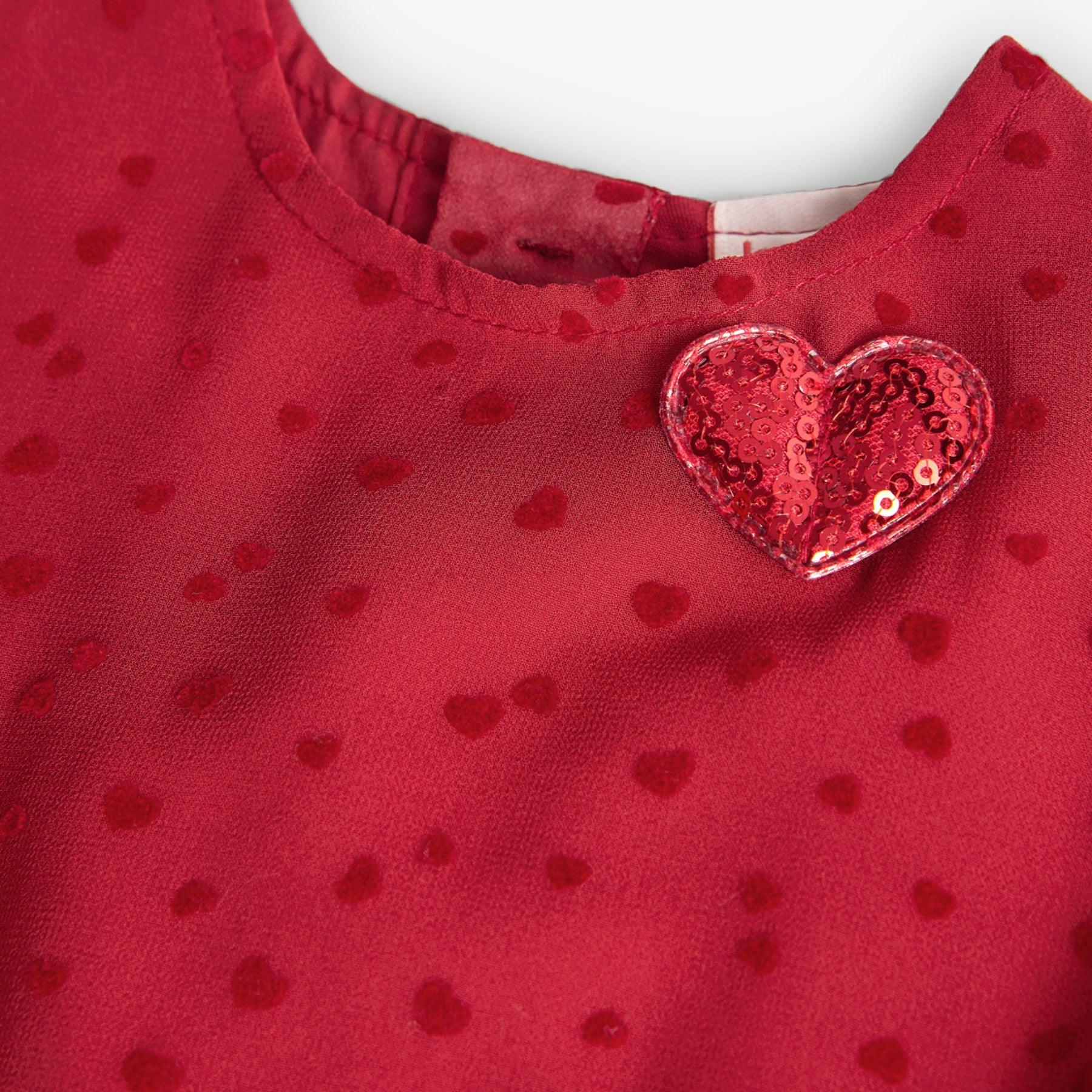 Vestido Manga Larga Corazones Rojo Boboli cuello