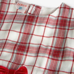 Vestido Manga Larga Cuadros Rojo Boboli cuello