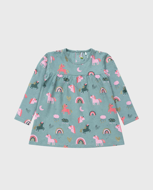 Vestido Manga Larga Estampado Unicornio