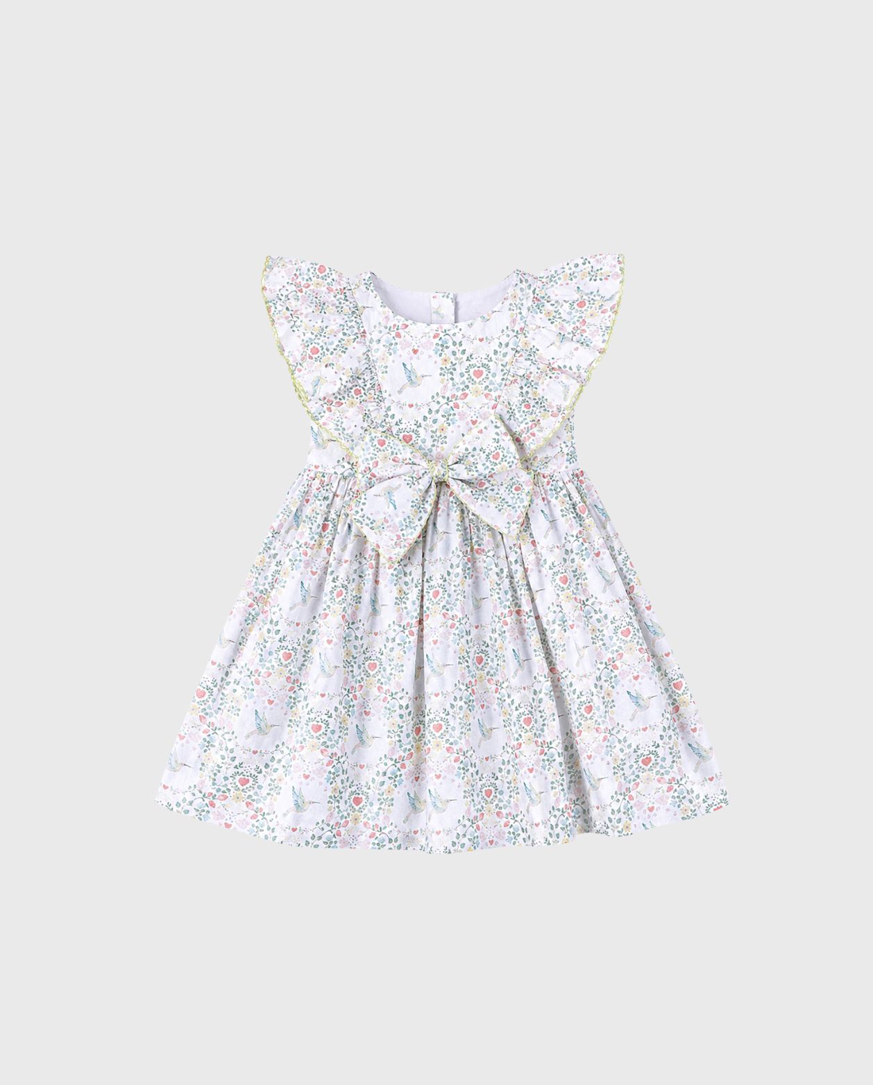 Vestido Moño Estampado Colibrí Floral Deolinda