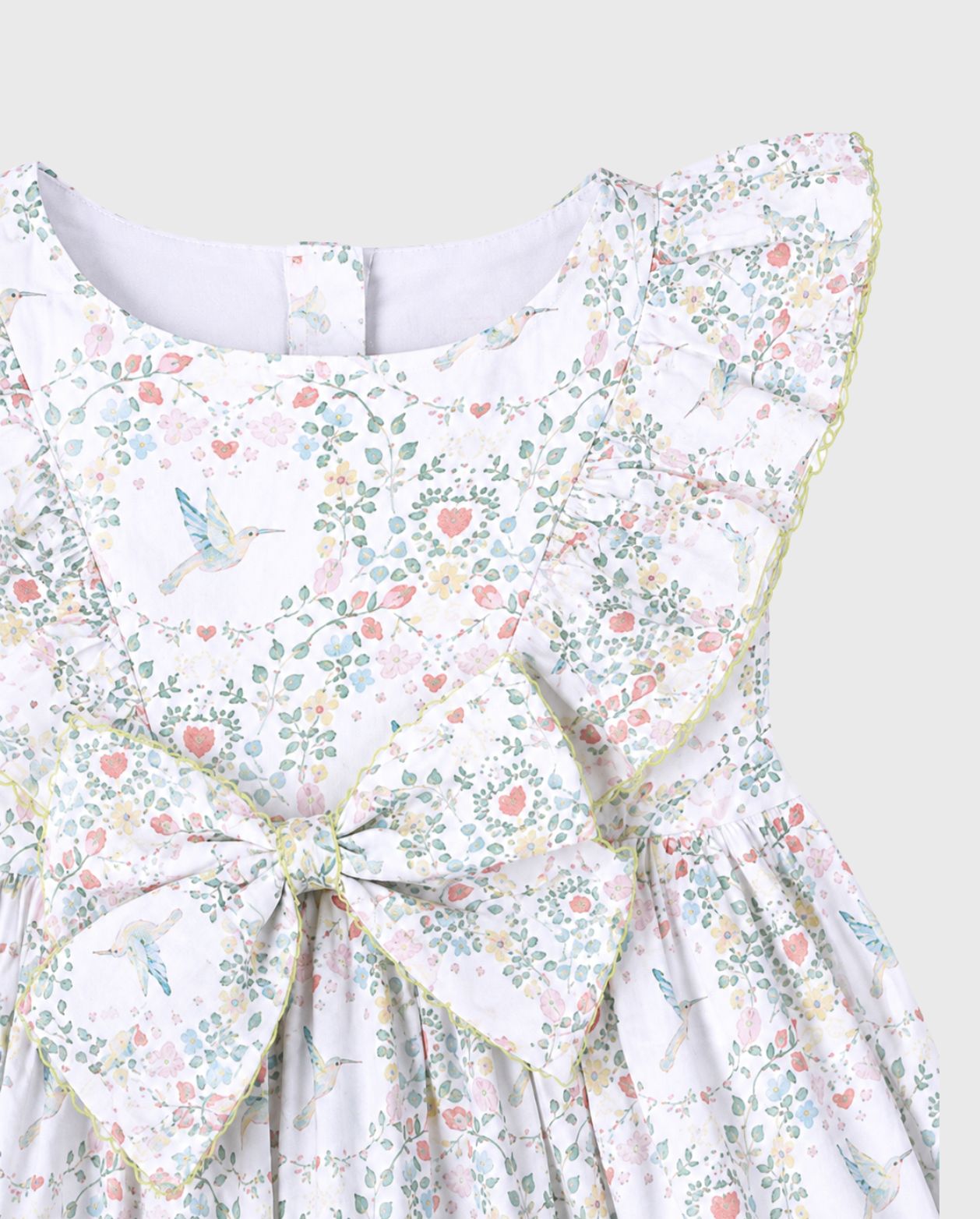 Vestido Moño Estampado Colibrí Floral Deolinda detalle