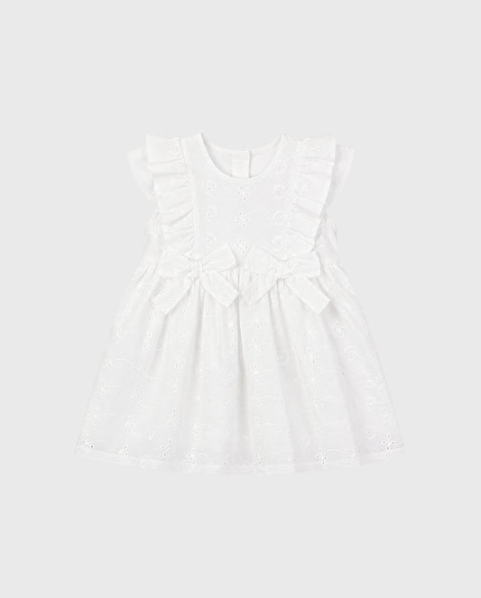 Vestido Moños Hoja Rota Blanco
