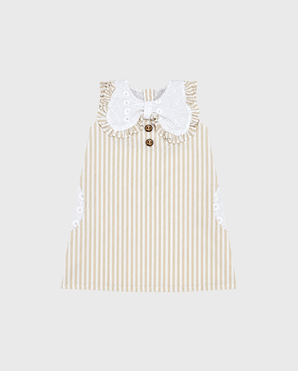 Vestido Rayas Moño Ojalillo Beige