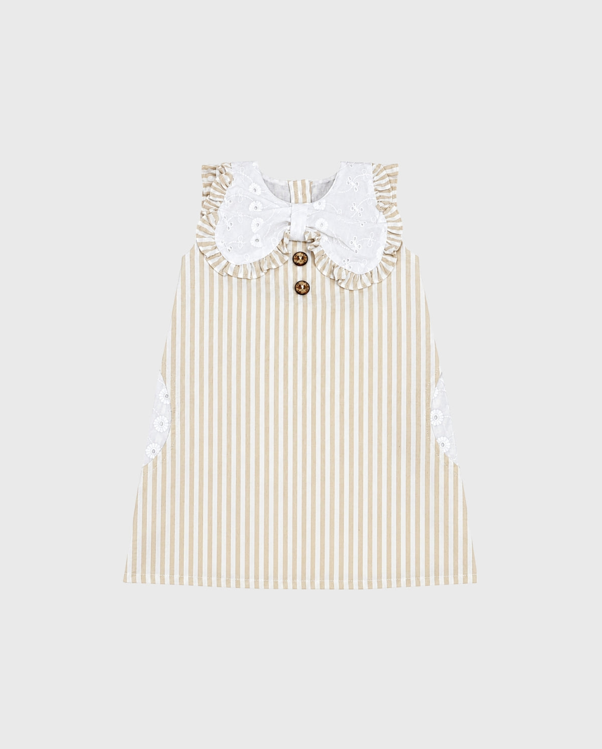 Vestido Rayas Moño Ojalillo Beige