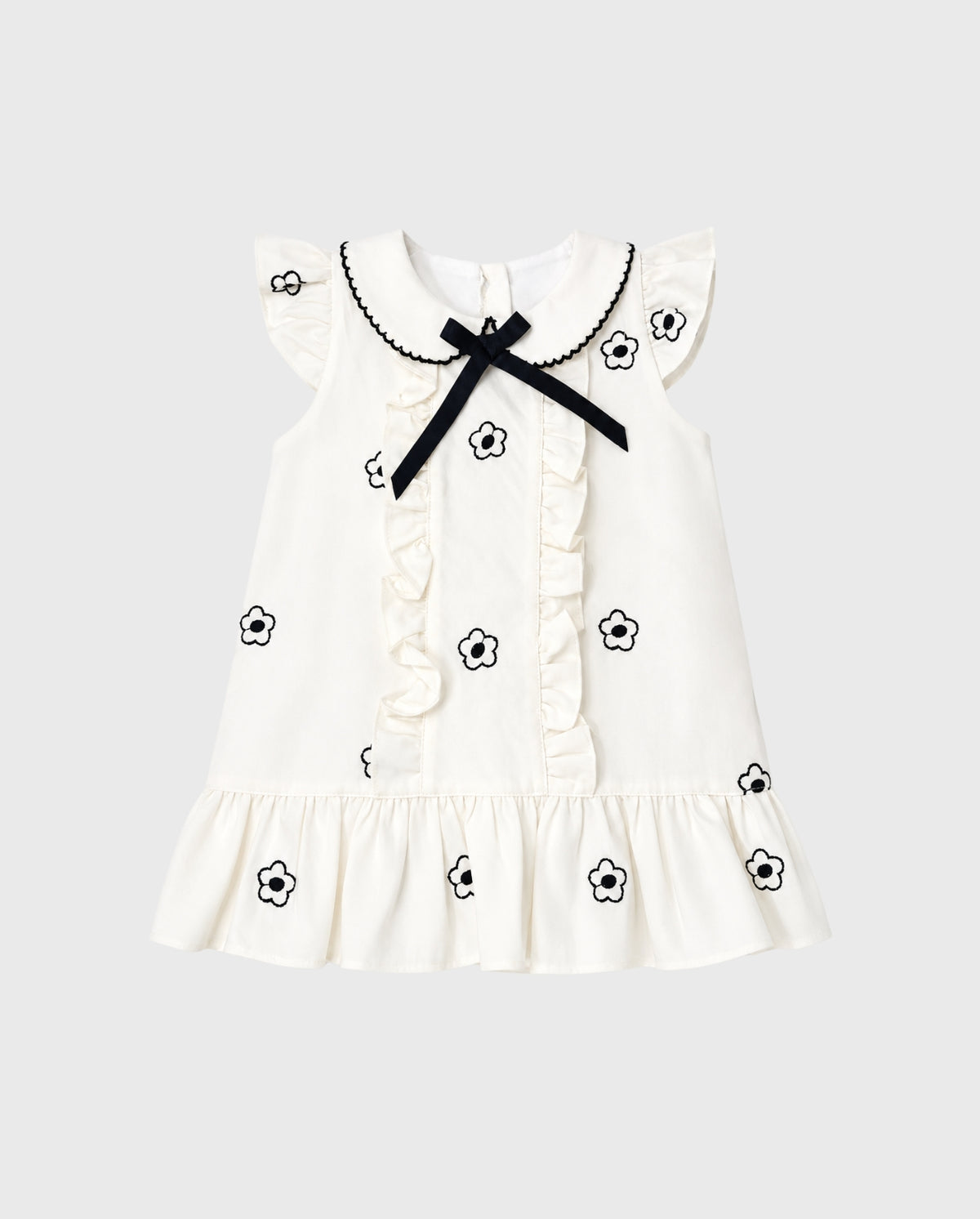 Vestido Volantes Bordado Flores Beige