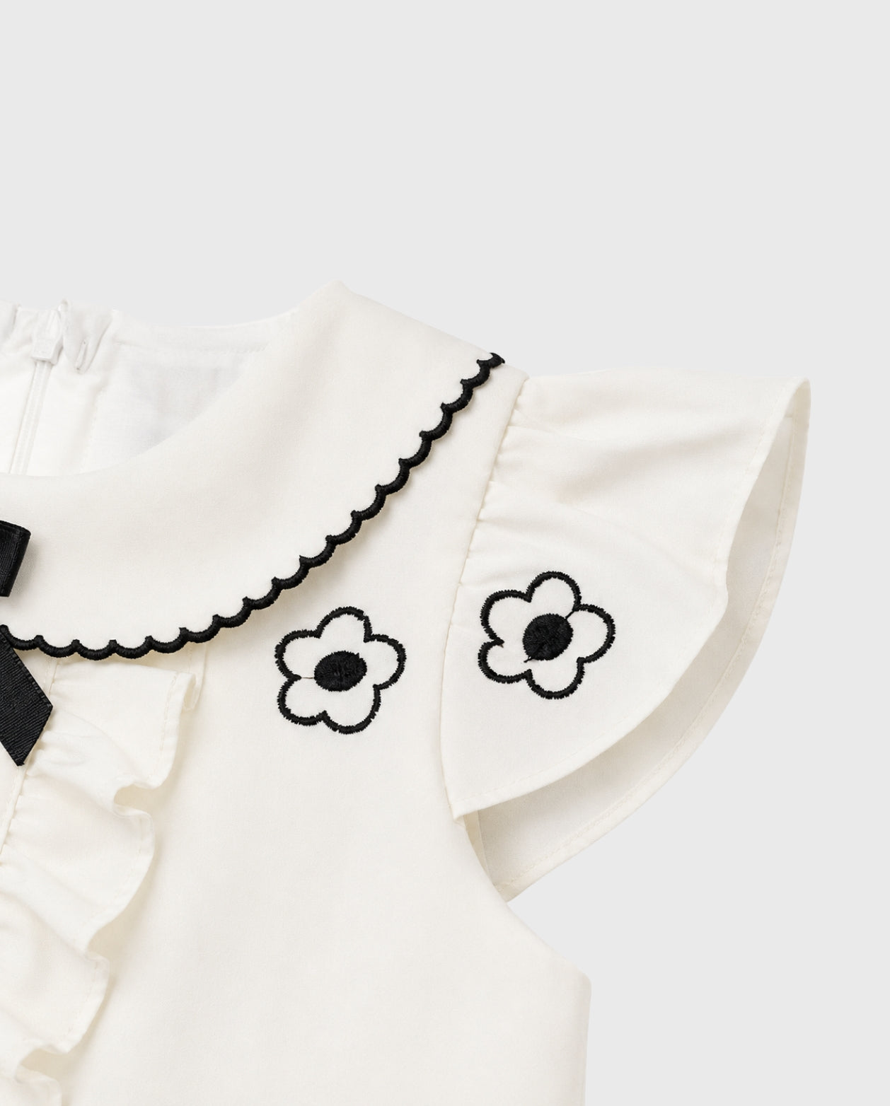 Vestido Volantes Bordado Flores Beige bordado