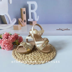 Sandalias Flores Tornasol Dorado Diseño