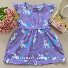 Vestido Estampado Unicornio Lila