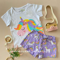 Conjunto Short Unicornio Blanco