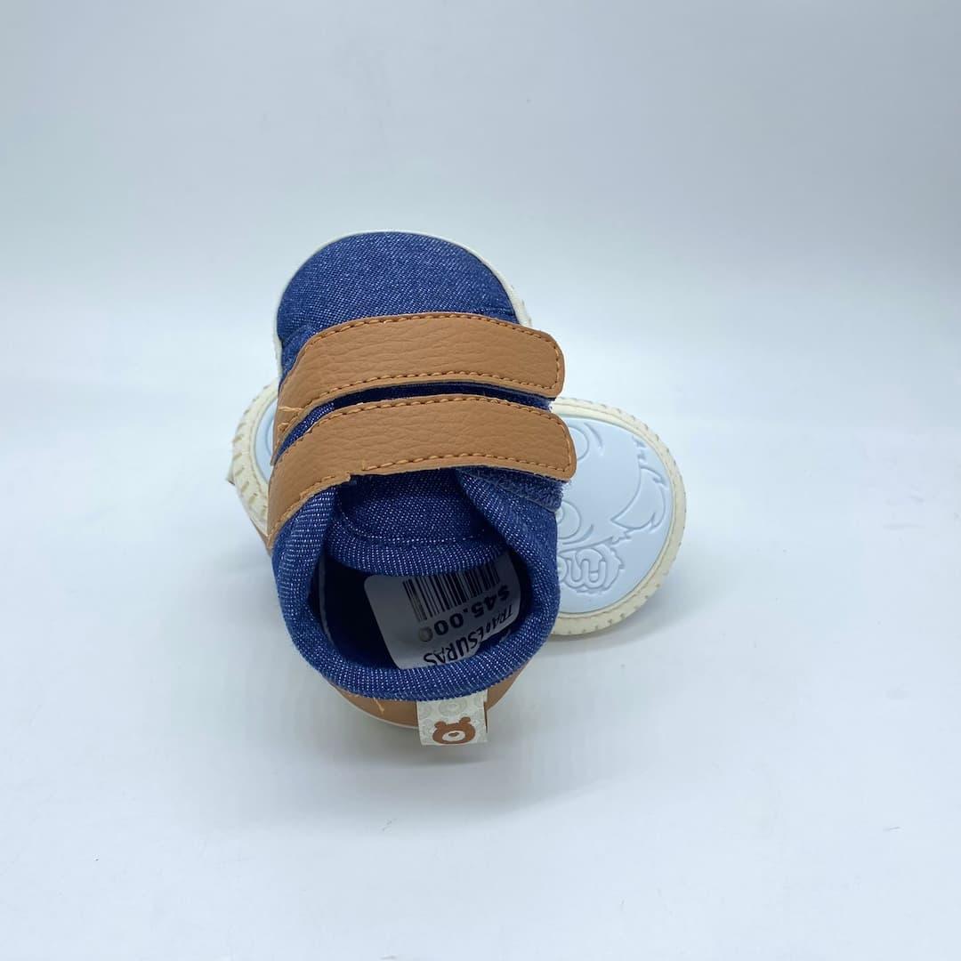 Tenis Sin Suela Velcro Denim Detalle Café Melosos Diseño