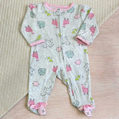 Pijama Bebé Niña Animales Gris Rosa Cremallera