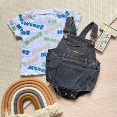 Conjunto 2 Piezas Body Denim Bebé Niño Negro Camiseta