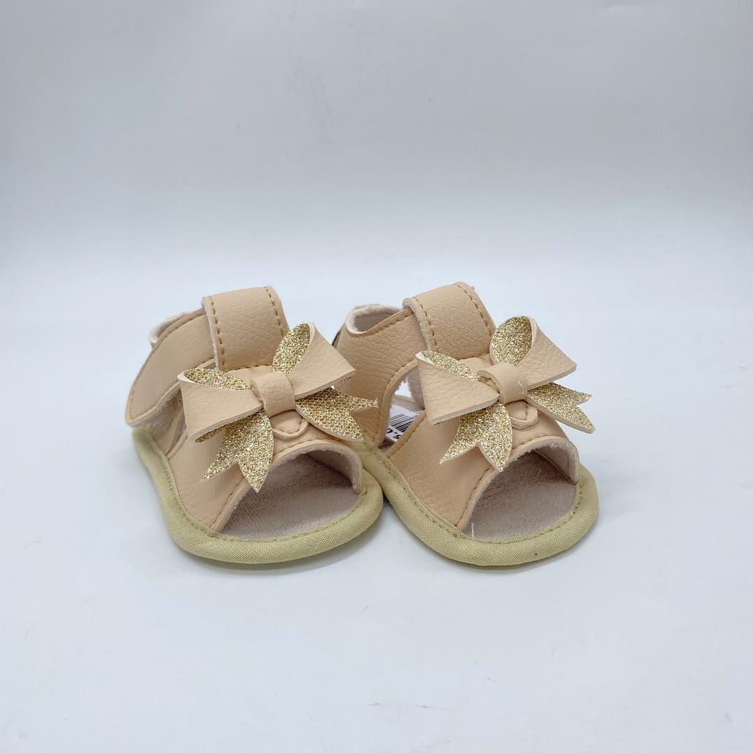 Sandalias Sin Suela Beige Moño Dorado Melosos