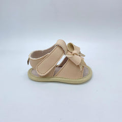 Sandalias Sin Suela Beige Moño Dorado Melosos Velcro